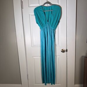 Vintage Gilligan & O'Malley Teal V Neck Nightgown Medium Soft Stretch
